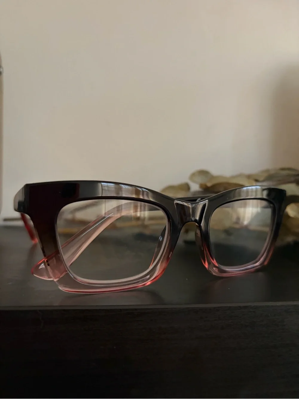 Chunky Square Frame Glasses in Gradient Black-Pink